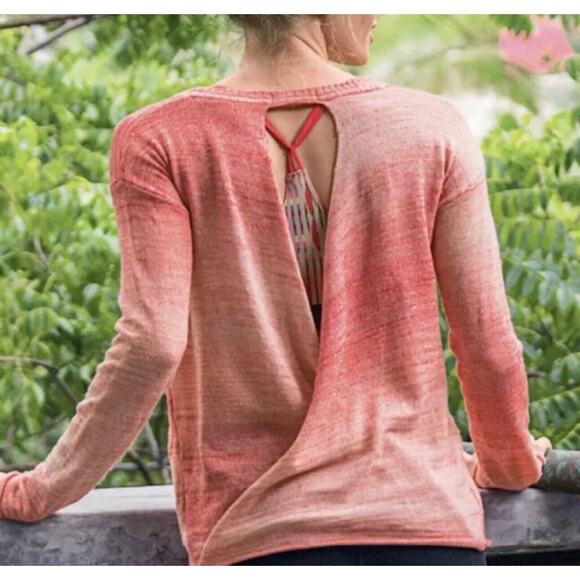 Prana Nightingale Size M Sweater Twisted Open Back Pink Ombre Wool Blend Ballet - Picture 3 of 10